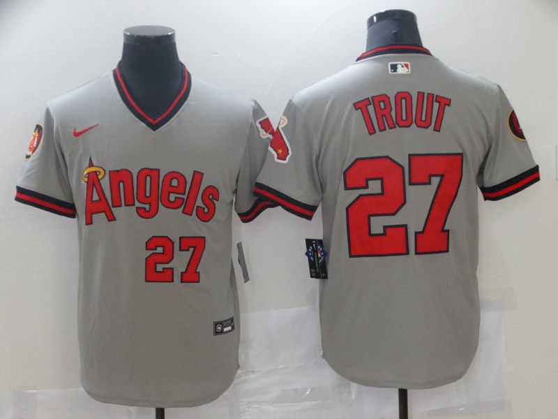 Men Los Angeles Angels #27 Trout Grey Game Nike 2021 MLB Jerseys